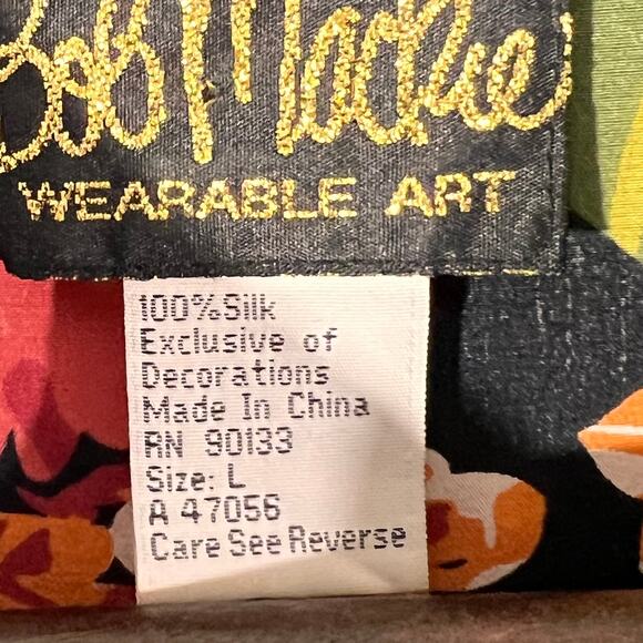 Bob Mackie Wearable Art Silk Blouse Black Floral Large - Picture 10 of 11
